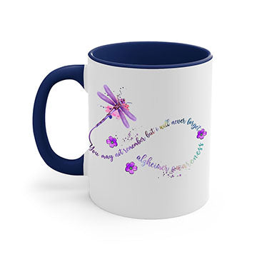 Alzheimer Awareness Dragonfly Remember Mug with colorful handle and glossy finish, available in multiple colors and sizes.