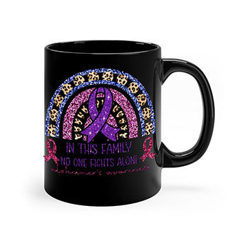 Alzheimer Awareness Purple Rainbow Mug with glossy finish and colorful handle, perfect for coffee or tea.