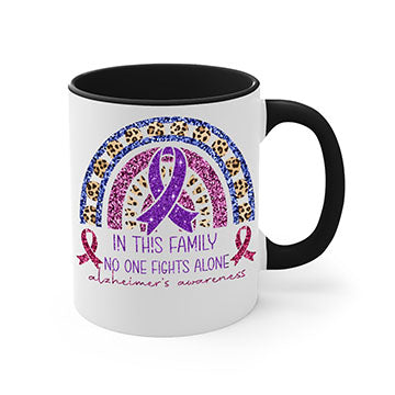 Alzheimer Awareness Purple Rainbow Mug with glossy finish and colorful handle, perfect for coffee or tea.