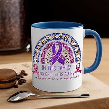 Alzheimer Awareness Purple Rainbow Mug with glossy finish and colorful handle, perfect for coffee or tea.