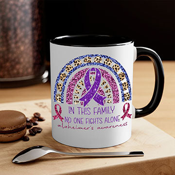Alzheimer Awareness Purple Rainbow Mug with glossy finish and colorful handle, perfect for coffee or tea.