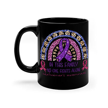 Alzheimer Awareness Purple Rainbow Mug with glossy finish and colorful handle, perfect for coffee or tea.