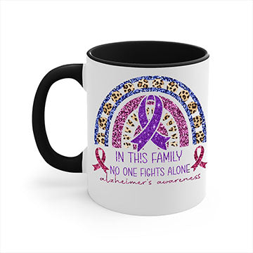Alzheimer Awareness Purple Rainbow Mug with glossy finish and colorful handle, perfect for coffee or tea.