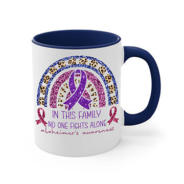 Alzheimer Awareness Purple Rainbow Mug with glossy finish and colorful handle, perfect for coffee or tea.