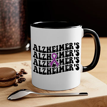 A stylish two-tone Alzheimer's Mug with a colored handle and glossy finish, available in multiple colors and sizes.