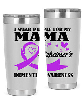 Alzheimers and Dementia I Wear Purple tumbler showcasing a vibrant purple design, perfect for honoring loved ones affected by these conditions.