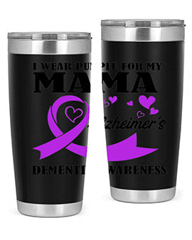 Alzheimers and Dementia I Wear Purple tumbler showcasing a vibrant purple design, perfect for honoring loved ones affected by these conditions.