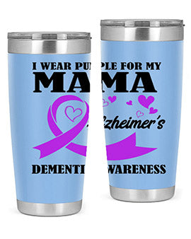 Alzheimers and Dementia I Wear Purple tumbler showcasing a vibrant purple design, perfect for honoring loved ones affected by these conditions.