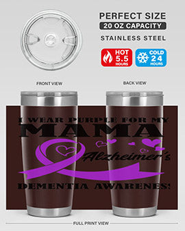 Alzheimers and Dementia I Wear Purple tumbler showcasing a vibrant purple design, perfect for honoring loved ones affected by these conditions.