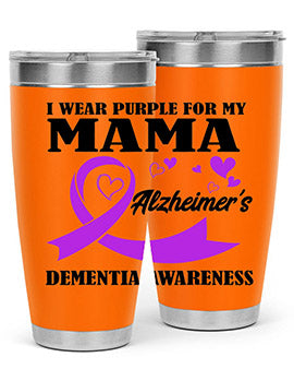 Alzheimers and Dementia I Wear Purple tumbler showcasing a vibrant purple design, perfect for honoring loved ones affected by these conditions.