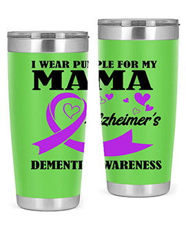 Alzheimers and Dementia I Wear Purple tumbler showcasing a vibrant purple design, perfect for honoring loved ones affected by these conditions.