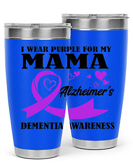 Alzheimers and Dementia I Wear Purple tumbler showcasing a vibrant purple design, perfect for honoring loved ones affected by these conditions.