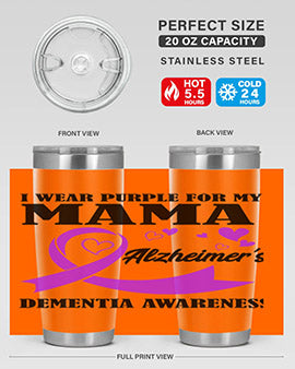 Alzheimers and Dementia I Wear Purple tumbler showcasing a vibrant purple design, perfect for honoring loved ones affected by these conditions.