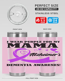 Alzheimers and Dementia I Wear Purple tumbler showcasing a vibrant purple design, perfect for honoring loved ones affected by these conditions.