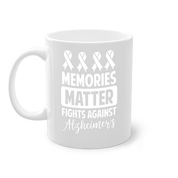 Alzheimer's awareness mug with a glossy finish and colored handle, available in multiple colors and sizes.