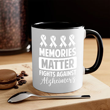 Alzheimer's awareness mug with a glossy finish and colored handle, available in multiple colors and sizes.