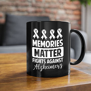 Alzheimer's awareness mug with a glossy finish and colored handle, available in multiple colors and sizes.