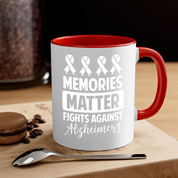 Alzheimer's awareness mug with a glossy finish and colored handle, available in multiple colors and sizes.