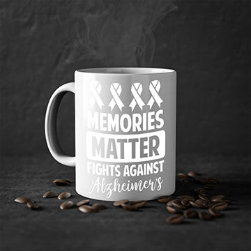 Alzheimer's awareness mug with a glossy finish and colored handle, available in multiple colors and sizes.
