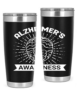 Alzheimer's Awareness 20oz Tumbler featuring double wall vacuum insulation and a drink-thru lid, designed for hot and cold beverages.