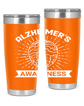 Alzheimer's Awareness 20oz Tumbler featuring double wall vacuum insulation and a drink-thru lid, designed for hot and cold beverages.