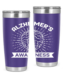 Alzheimer's Awareness 20oz Tumbler featuring double wall vacuum insulation and a drink-thru lid, designed for hot and cold beverages.