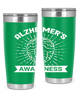 Alzheimer's Awareness 20oz Tumbler featuring double wall vacuum insulation and a drink-thru lid, designed for hot and cold beverages.