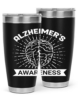 Alzheimer's Awareness 20oz Tumbler featuring double wall vacuum insulation and a drink-thru lid, designed for hot and cold beverages.