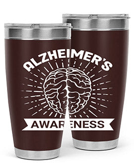 Alzheimer's Awareness 20oz Tumbler featuring double wall vacuum insulation and a drink-thru lid, designed for hot and cold beverages.