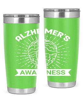 Alzheimer's Awareness 20oz Tumbler featuring double wall vacuum insulation and a drink-thru lid, designed for hot and cold beverages.
