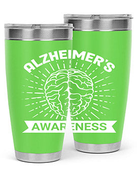 Alzheimer's Awareness 20oz Tumbler featuring double wall vacuum insulation and a drink-thru lid, designed for hot and cold beverages.