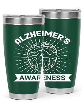 Alzheimer's Awareness 20oz Tumbler featuring double wall vacuum insulation and a drink-thru lid, designed for hot and cold beverages.