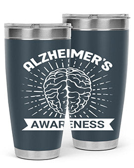 Alzheimer's Awareness 20oz Tumbler featuring double wall vacuum insulation and a drink-thru lid, designed for hot and cold beverages.