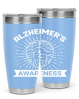 Alzheimer's Awareness 20oz Tumbler featuring double wall vacuum insulation and a drink-thru lid, designed for hot and cold beverages.