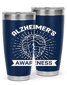 Alzheimer's Awareness 20oz Tumbler featuring double wall vacuum insulation and a drink-thru lid, designed for hot and cold beverages.