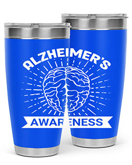Alzheimer's Awareness 20oz Tumbler featuring double wall vacuum insulation and a drink-thru lid, designed for hot and cold beverages.