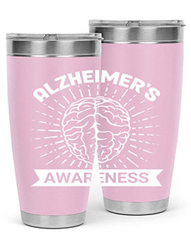 Alzheimer's Awareness 20oz Tumbler featuring double wall vacuum insulation and a drink-thru lid, designed for hot and cold beverages.
