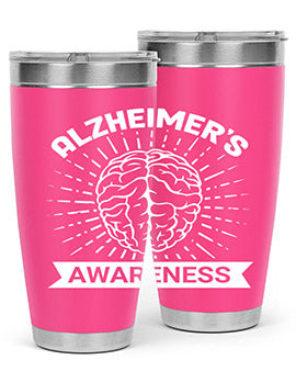 Alzheimer's Awareness 20oz Tumbler featuring double wall vacuum insulation and a drink-thru lid, designed for hot and cold beverages.
