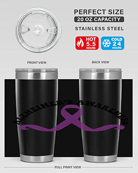 Alzheimer's Awareness 20oz Tumbler featuring a sleek stainless steel design with a drink-thru lid, showcasing support for Alzheimer's awareness.