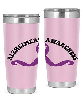 Alzheimer's Awareness 20oz Tumbler featuring a sleek stainless steel design with a drink-thru lid, showcasing support for Alzheimer's awareness.