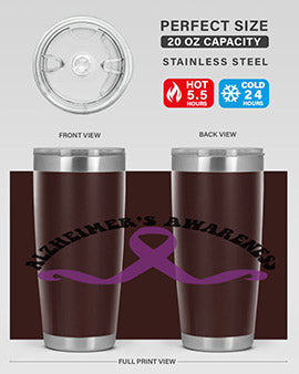 Alzheimer's Awareness 20oz Tumbler featuring a sleek stainless steel design with a drink-thru lid, showcasing support for Alzheimer's awareness.