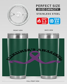 Alzheimer's Awareness 20oz Tumbler featuring a sleek stainless steel design with a drink-thru lid, showcasing support for Alzheimer's awareness.