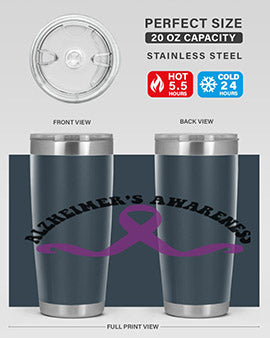 Alzheimer's Awareness 20oz Tumbler featuring a sleek stainless steel design with a drink-thru lid, showcasing support for Alzheimer's awareness.