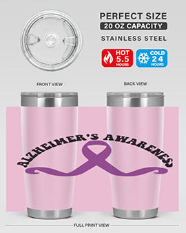 Alzheimer's Awareness 20oz Tumbler featuring a sleek stainless steel design with a drink-thru lid, showcasing support for Alzheimer's awareness.