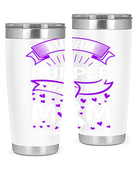 Alzheimer's Awareness Tumbler in 20oz and 30oz sizes, showcasing double wall vacuum stainless steel design with a drink-thru lid.