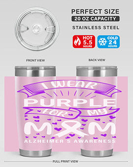 Alzheimer's Awareness Tumbler in 20oz and 30oz sizes, showcasing double wall vacuum stainless steel design with a drink-thru lid.