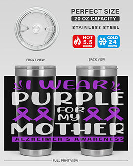 Alzheimer's Awareness 20oz Tumbler featuring a double wall vacuum design with a drink-thru lid, showcasing vibrant awareness graphics.