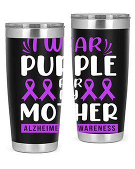Alzheimer's Awareness 20oz Tumbler featuring a double wall vacuum design with a drink-thru lid, showcasing vibrant awareness graphics.