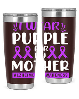 Alzheimer's Awareness 20oz Tumbler featuring a double wall vacuum design with a drink-thru lid, showcasing vibrant awareness graphics.
