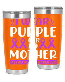 Alzheimer's Awareness 20oz Tumbler featuring a double wall vacuum design with a drink-thru lid, showcasing vibrant awareness graphics.